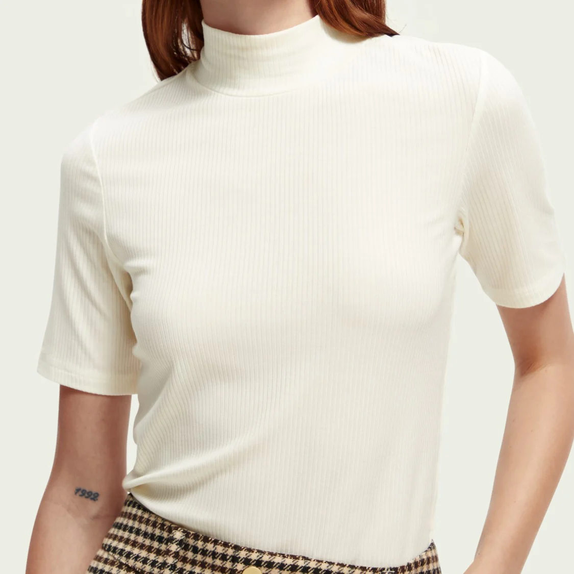 Mock Neck Ribbed Slim Fit Top (Aged White) - Image 3