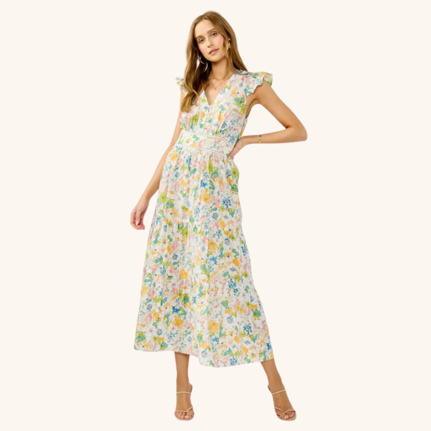 Morning Meadow Maxi Dress (Natural + Dusty Coral)