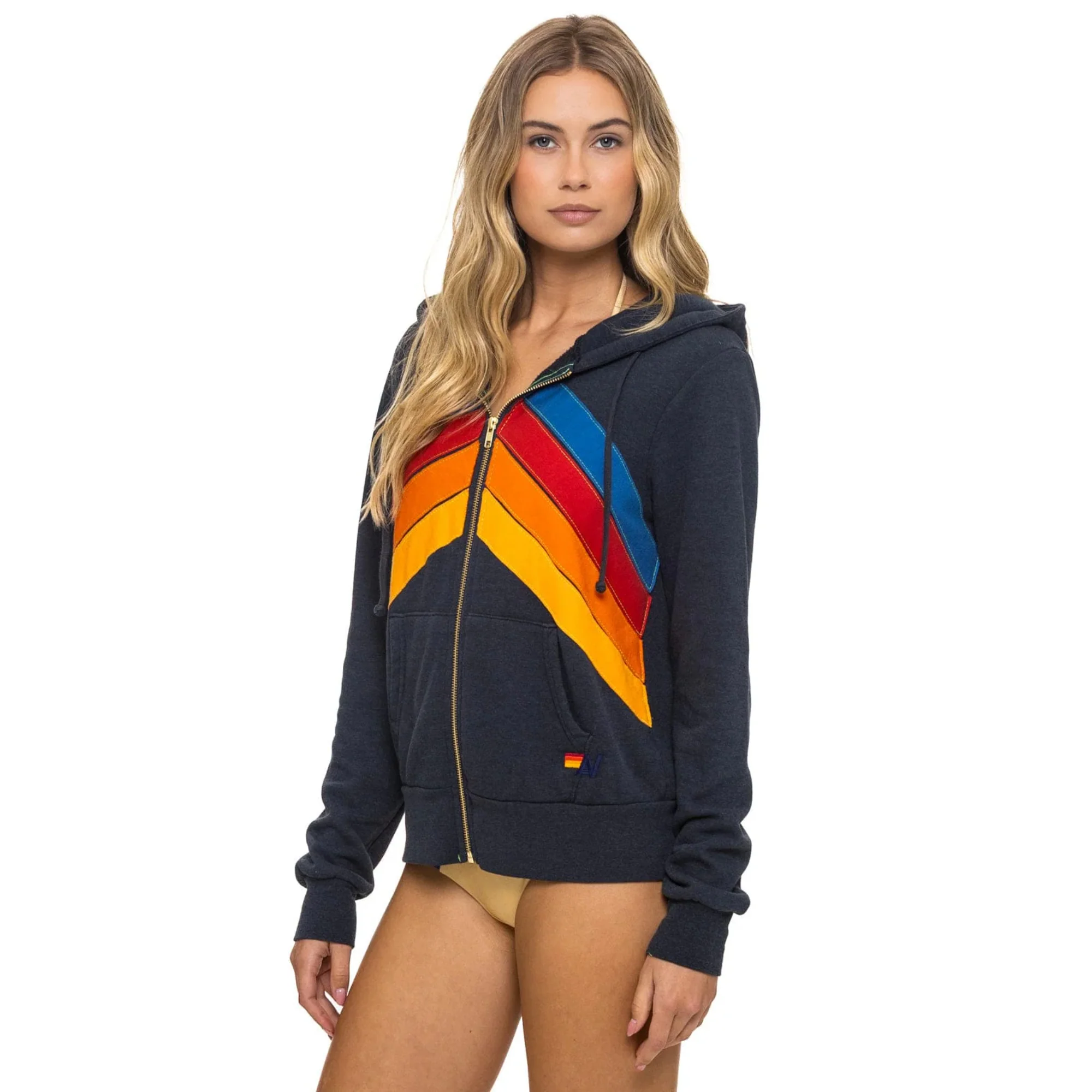 Mountain Stitch Chevron 4 Zip Hoodie (Charcoal) - Image 4