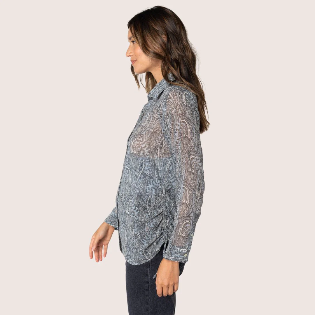 My Time Ruched Shirt (Grey + Natural) - Image 2