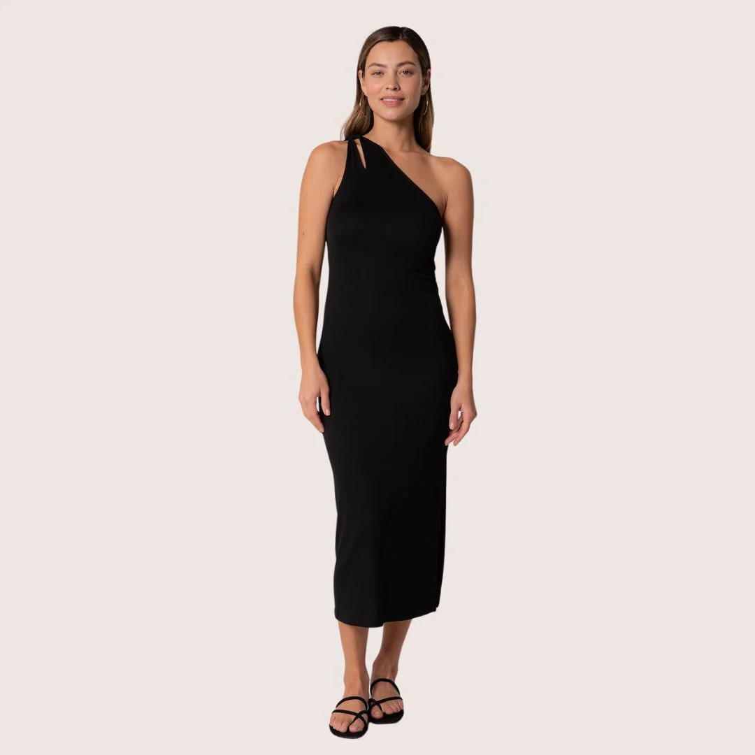 Myra One Shoulder Midi Dress (Black)