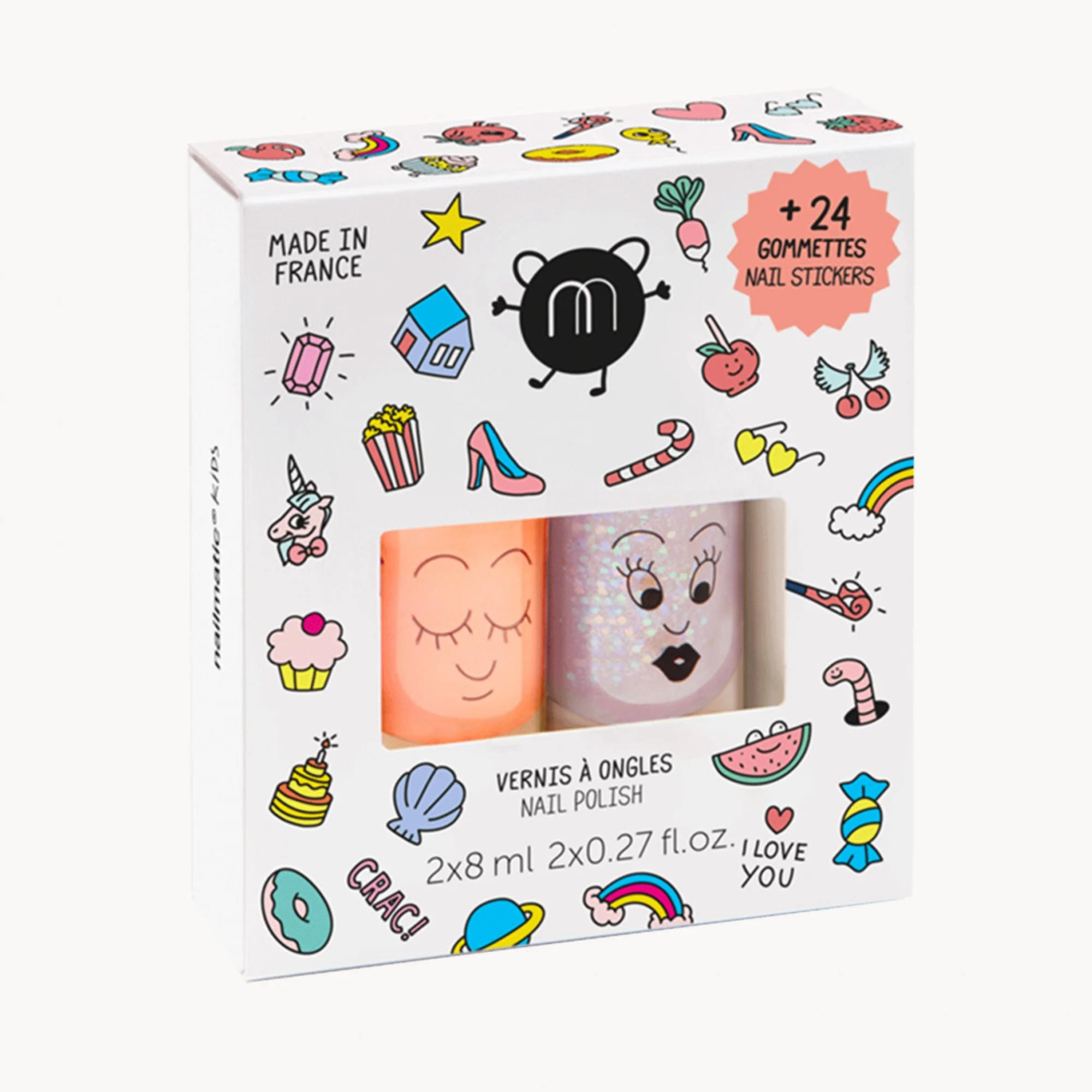 Nail Polish 2 Pack + 24 Stickers (Flamingo Polly)