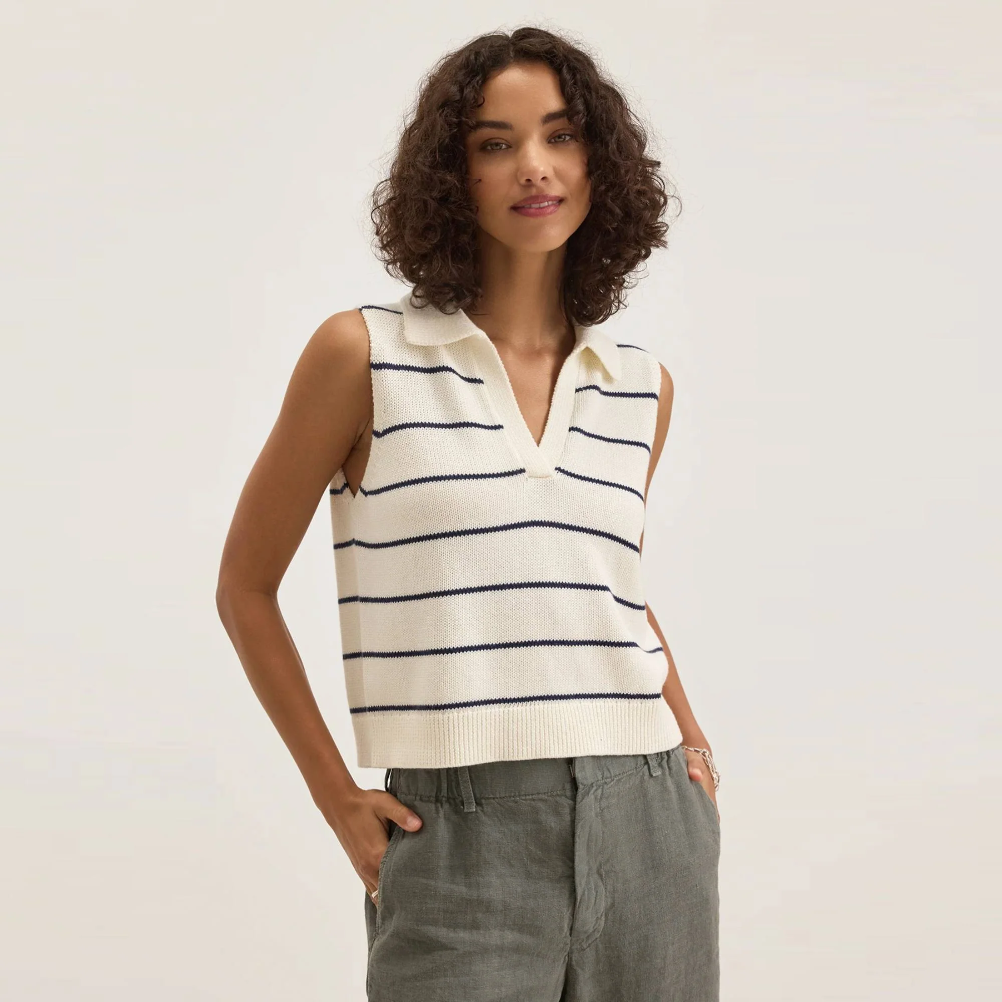 Nayla Cotton Cashmere Top (Milk + Blue)