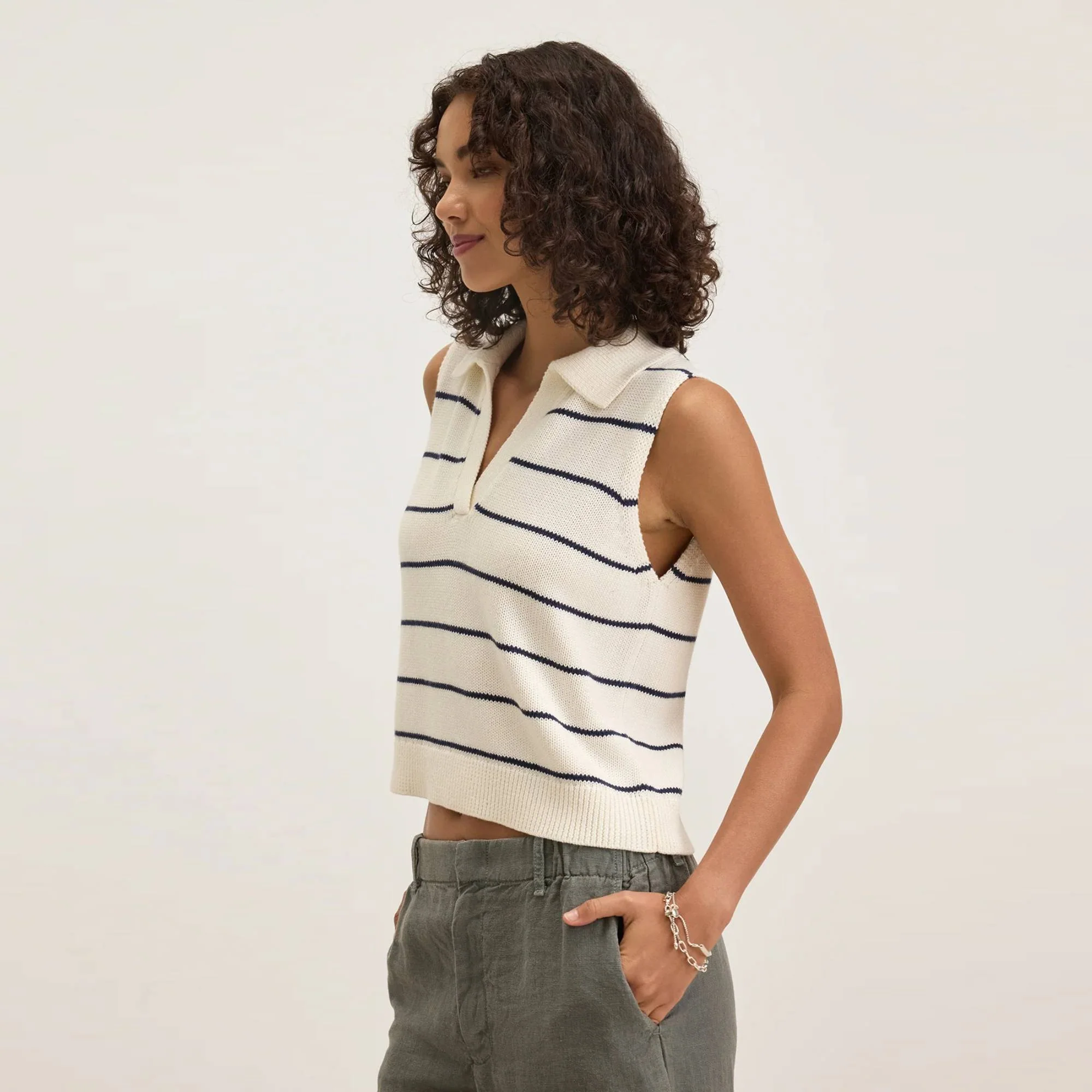 Nayla Cotton Cashmere Top (Milk + Blue) - Image 2