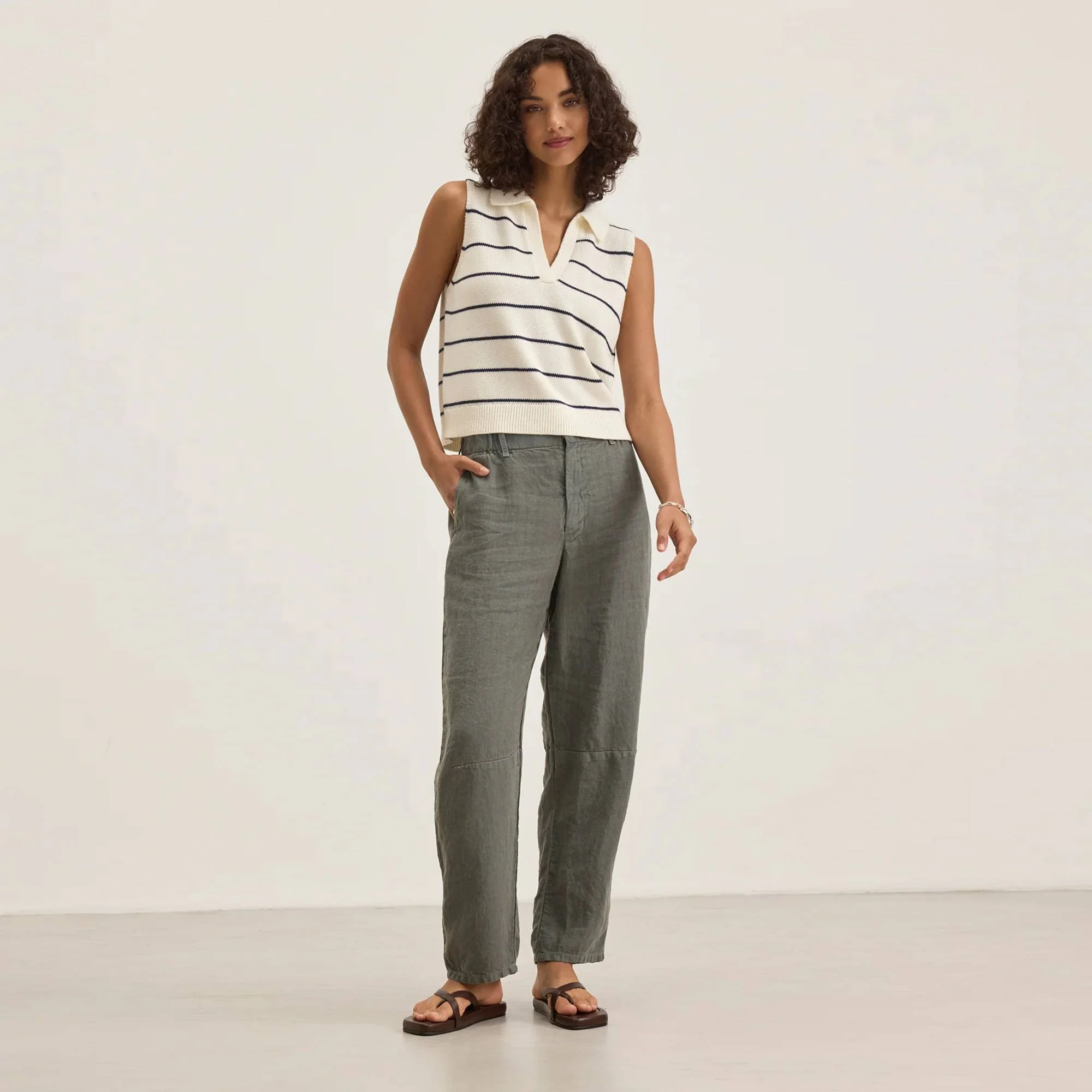 Nayla Cotton Cashmere Top (Milk + Blue) - Image 4