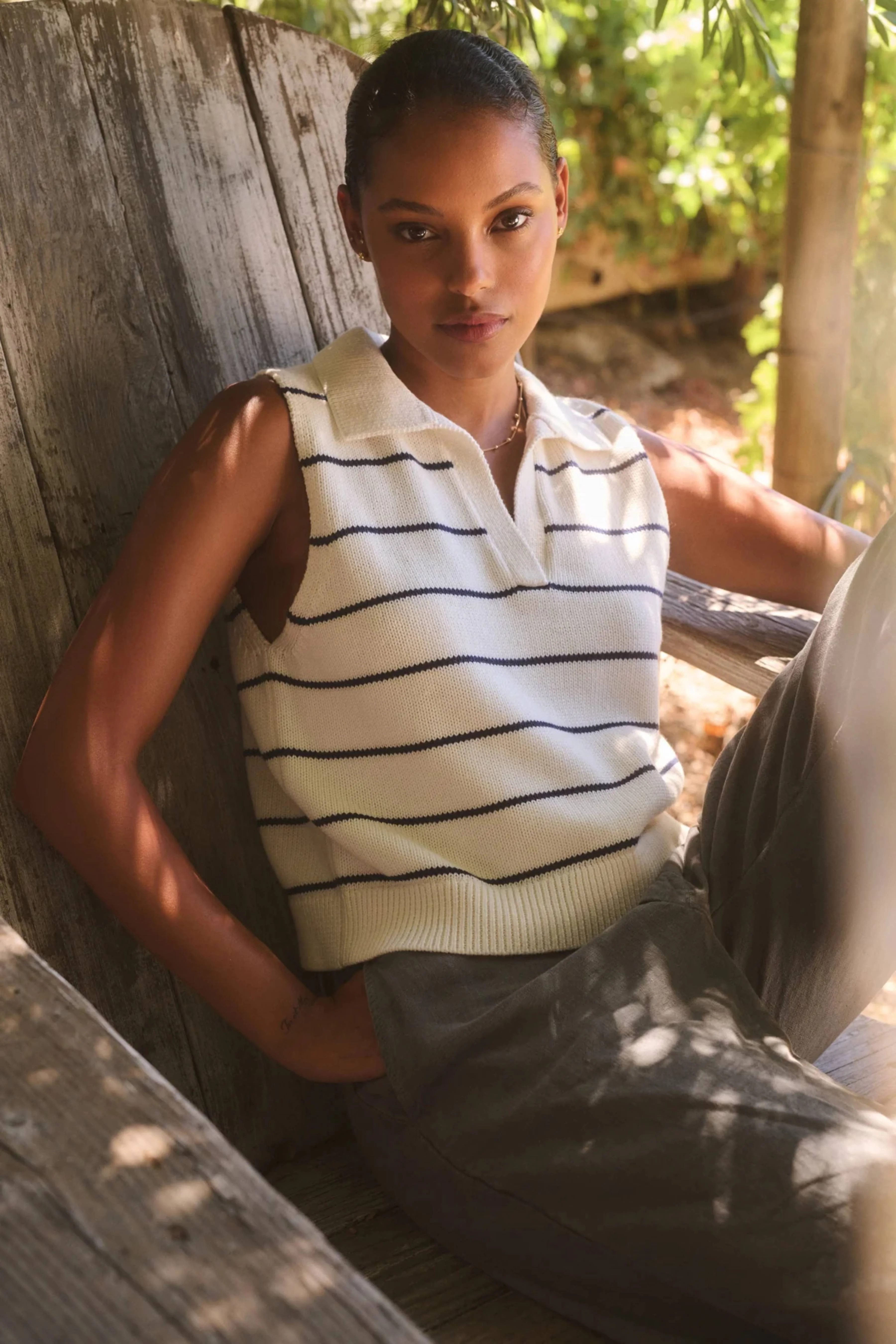 Nayla Cotton Cashmere Top (Milk + Blue) - Image 5