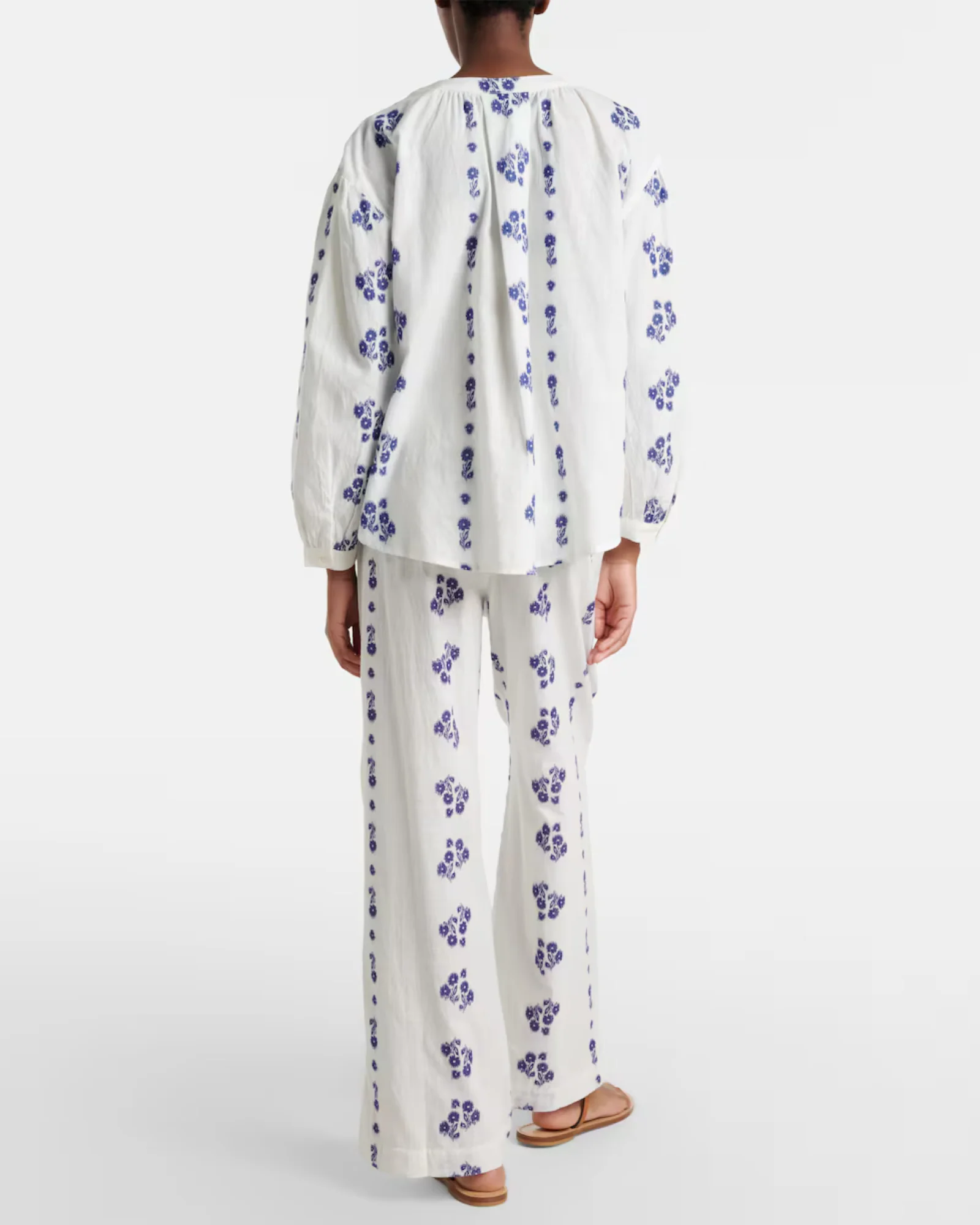 Nellie Floral Cotton Jacquard Pant (Cream + Cobalt) - Image 2