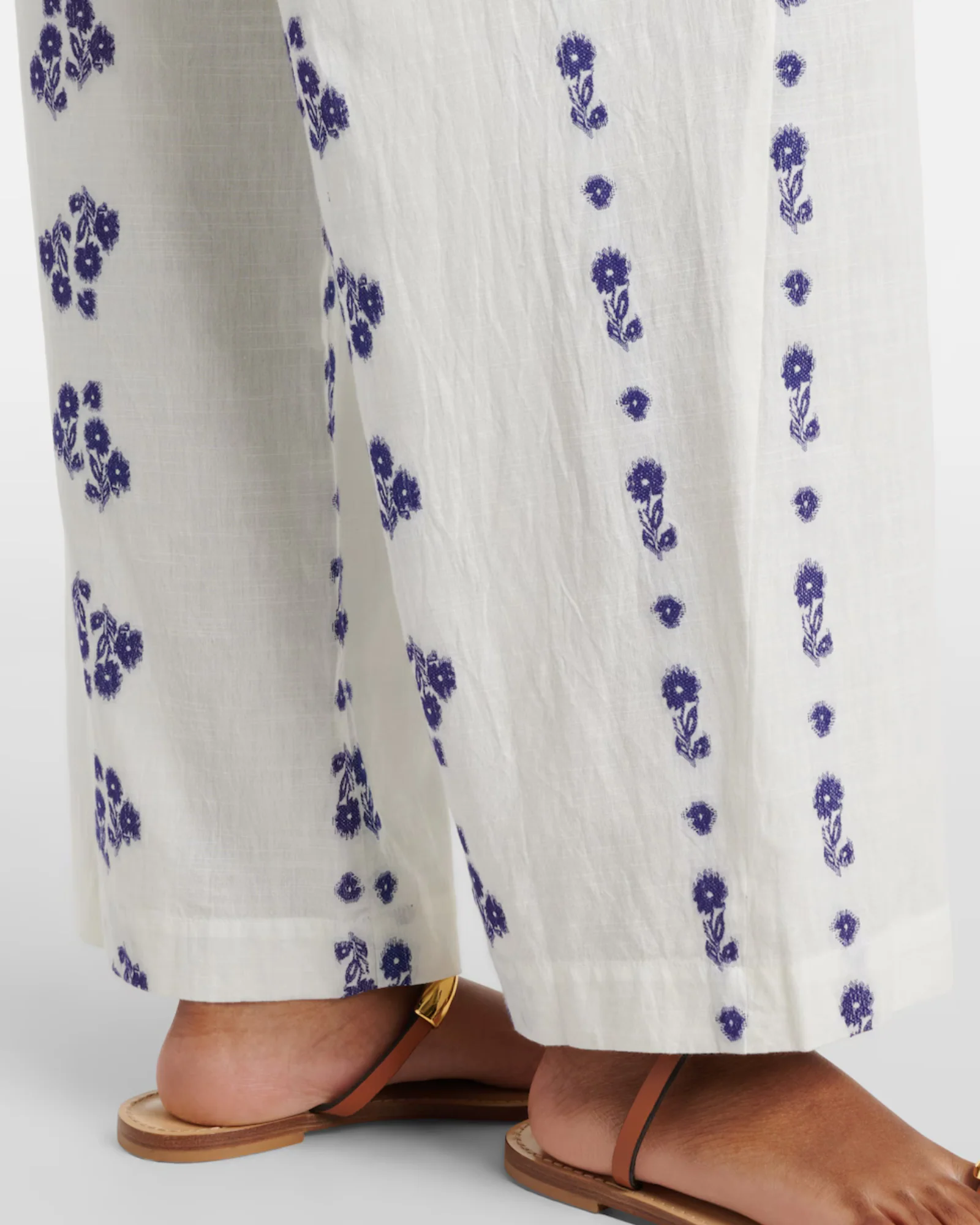 Nellie Floral Cotton Jacquard Pant (Cream + Cobalt) - Image 3