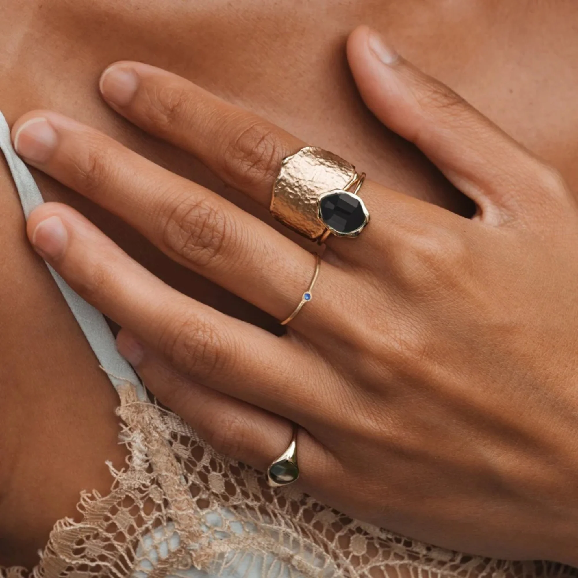 New Bezel Set Serendipity Blue Sapphire Stacking Ring (10k Yellow Gold) - Image 6