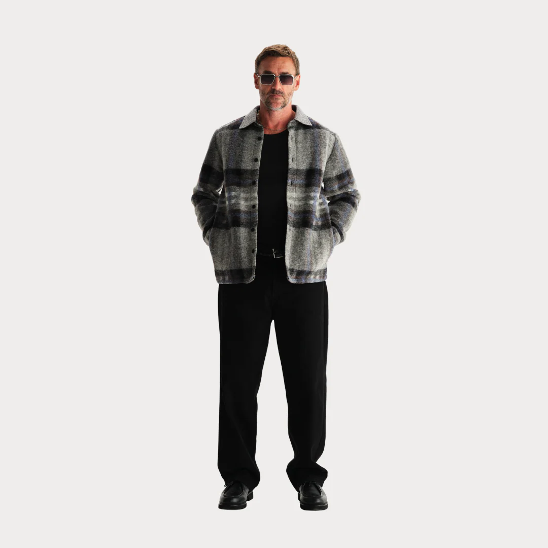 Nolan Overshirt Wool Check (Grey + Blue) - Image 5