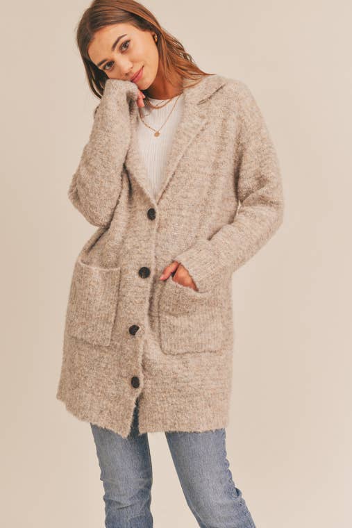 Notched Collar Cardigan (Oatmeal) - Image 3