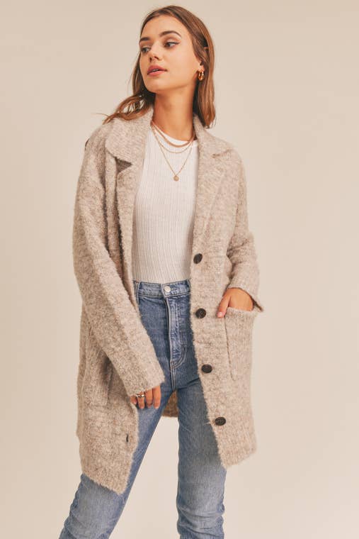 Notched Collar Cardigan (Oatmeal) - Image 4