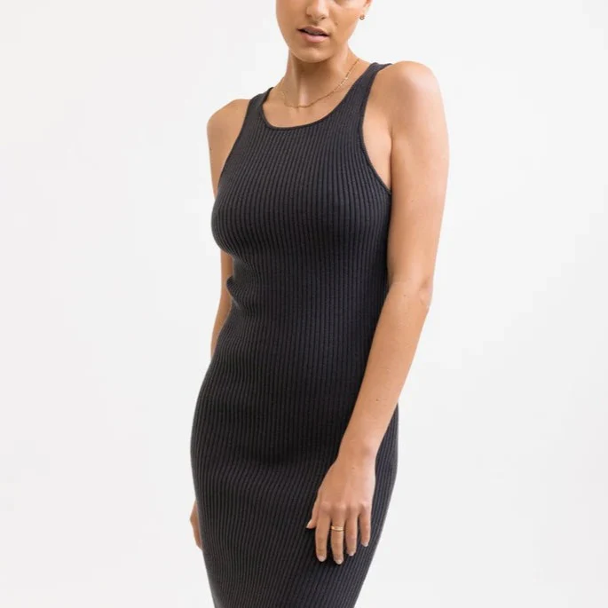 Olina Knit Midi Dress (Charcoal) - Image 2