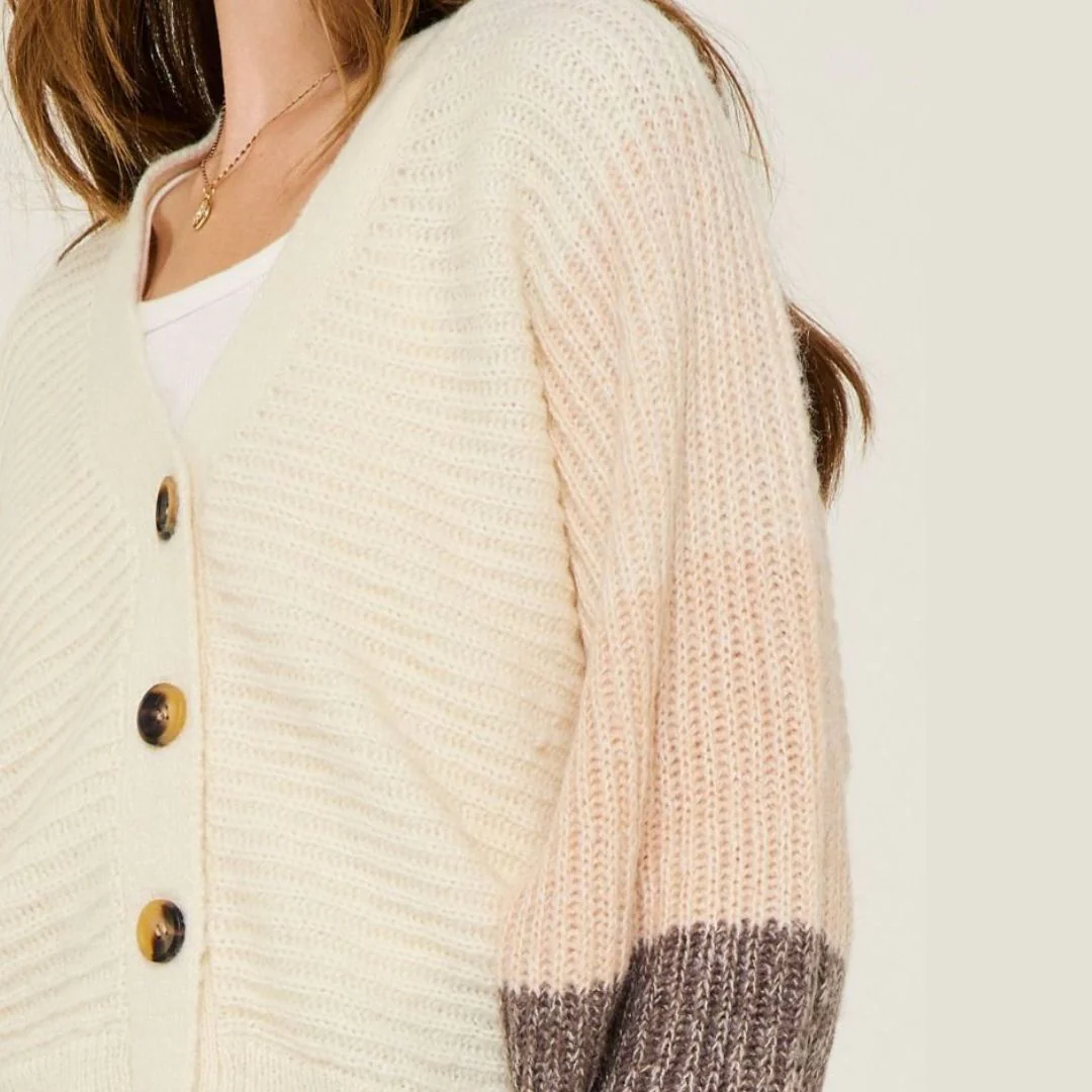 Ombre Sleeve Cardigan (Cream Mauve Charcoal) - Image 2