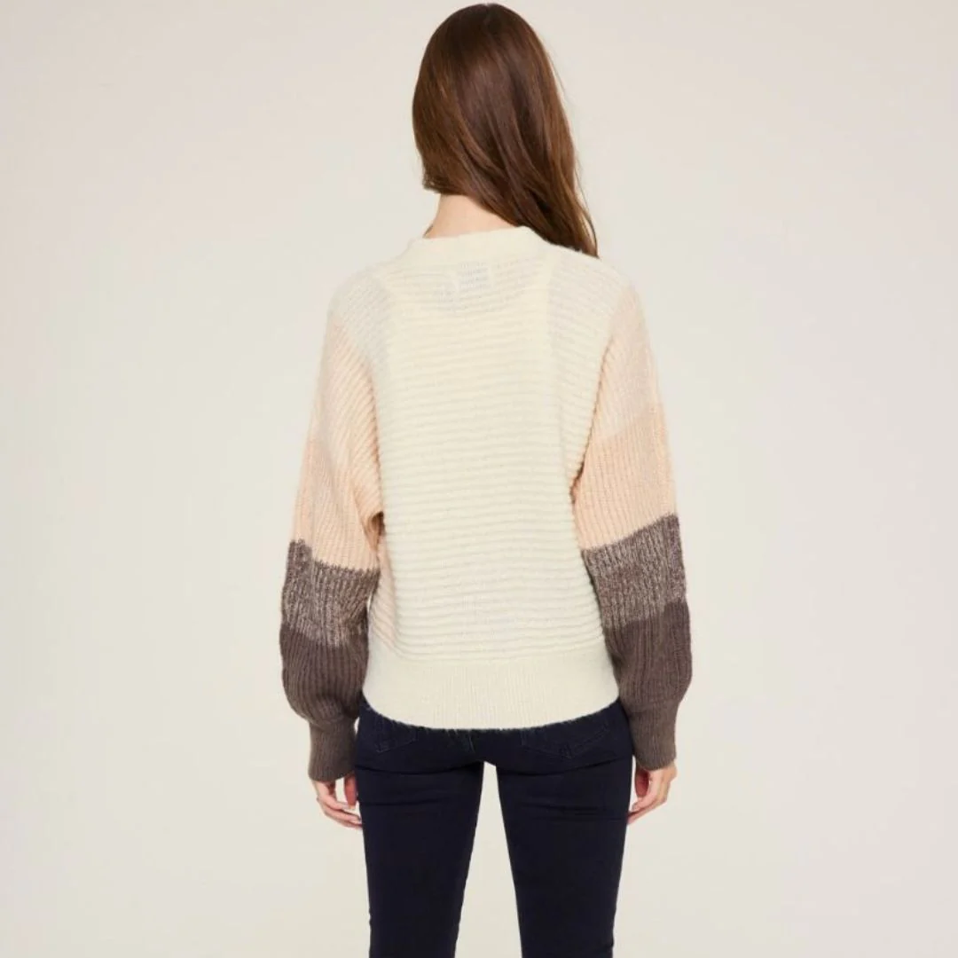 Ombre Sleeve Cardigan (Cream Mauve Charcoal) - Image 3