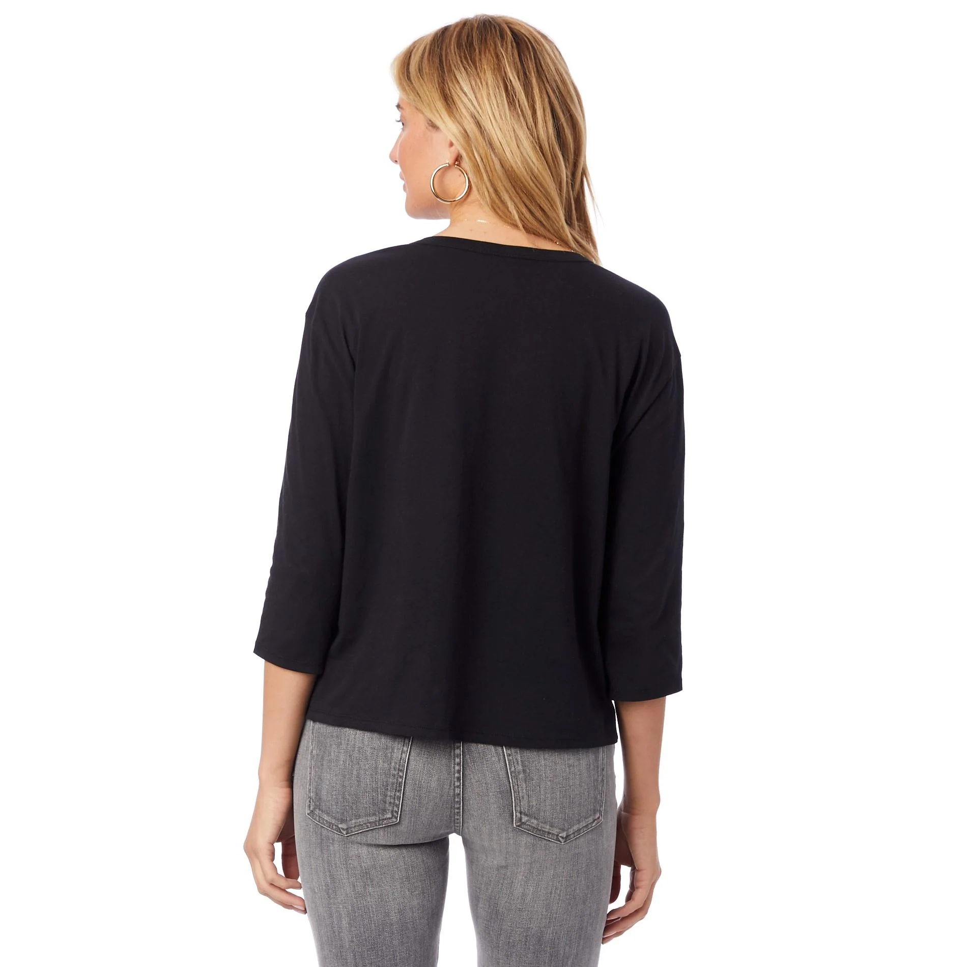 Organic 3/4 Sleeve Boxy T-Shirt (True Black) - Image 2