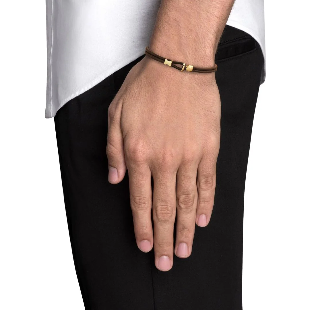 Orson Loop Leather Bracelet (Vintage Cognac + Gold) - Image 2
