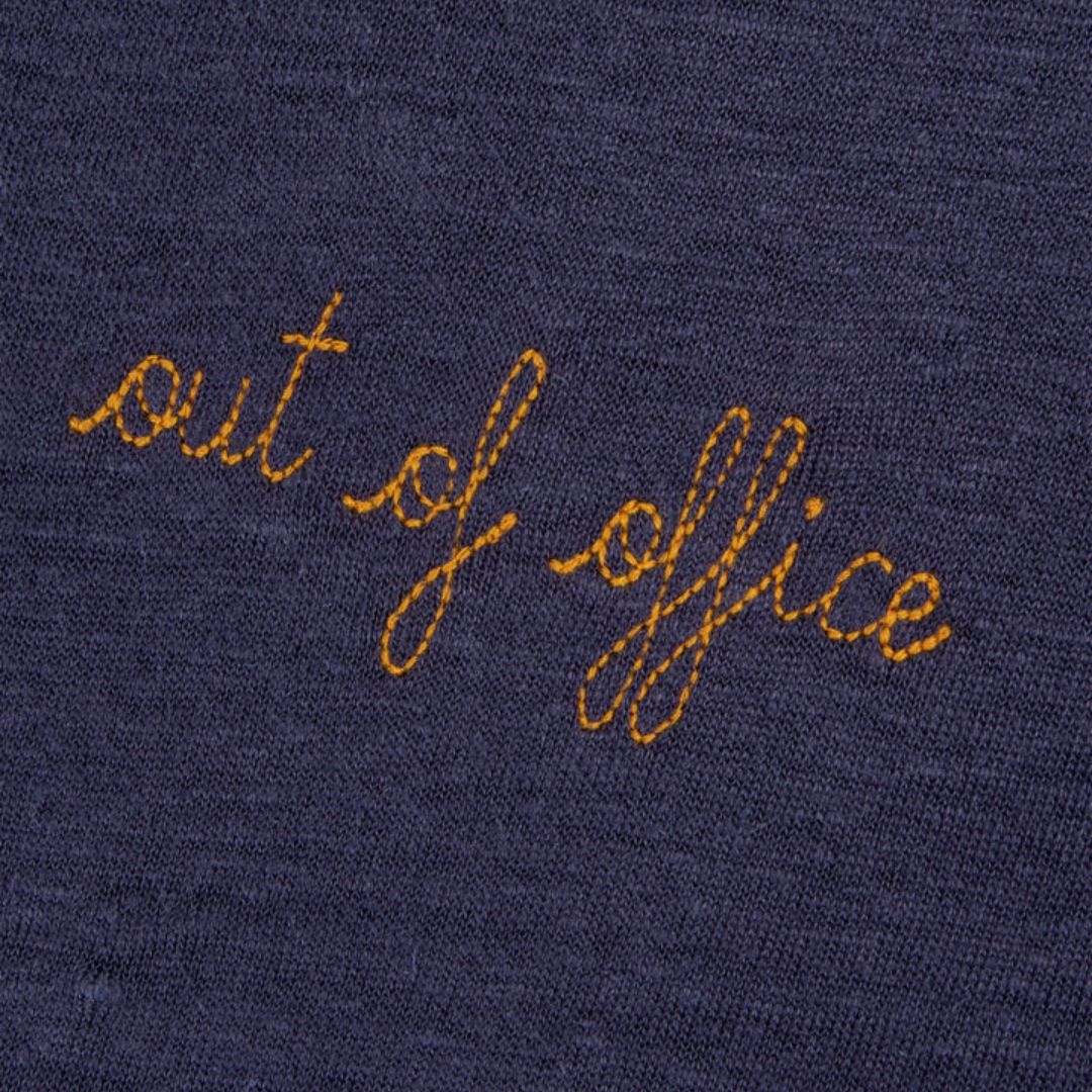 "Out of Office" Linen Villiers T-Shirt (Carbon Blue Washed) - Image 2