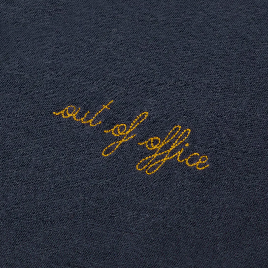 "Out of Office" Villiers Cotton & Linen T-Shirt (Carbon Blue) - Image 2