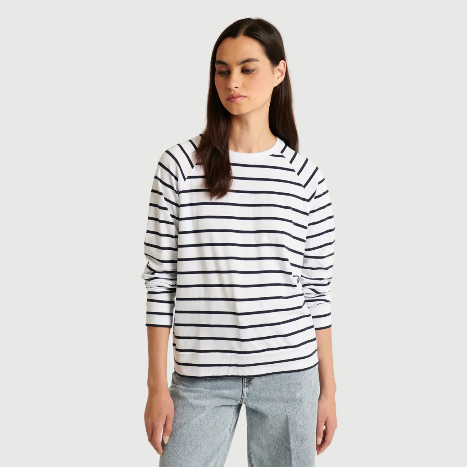 Oversized Stripe Raglan Sweatshirt (White)