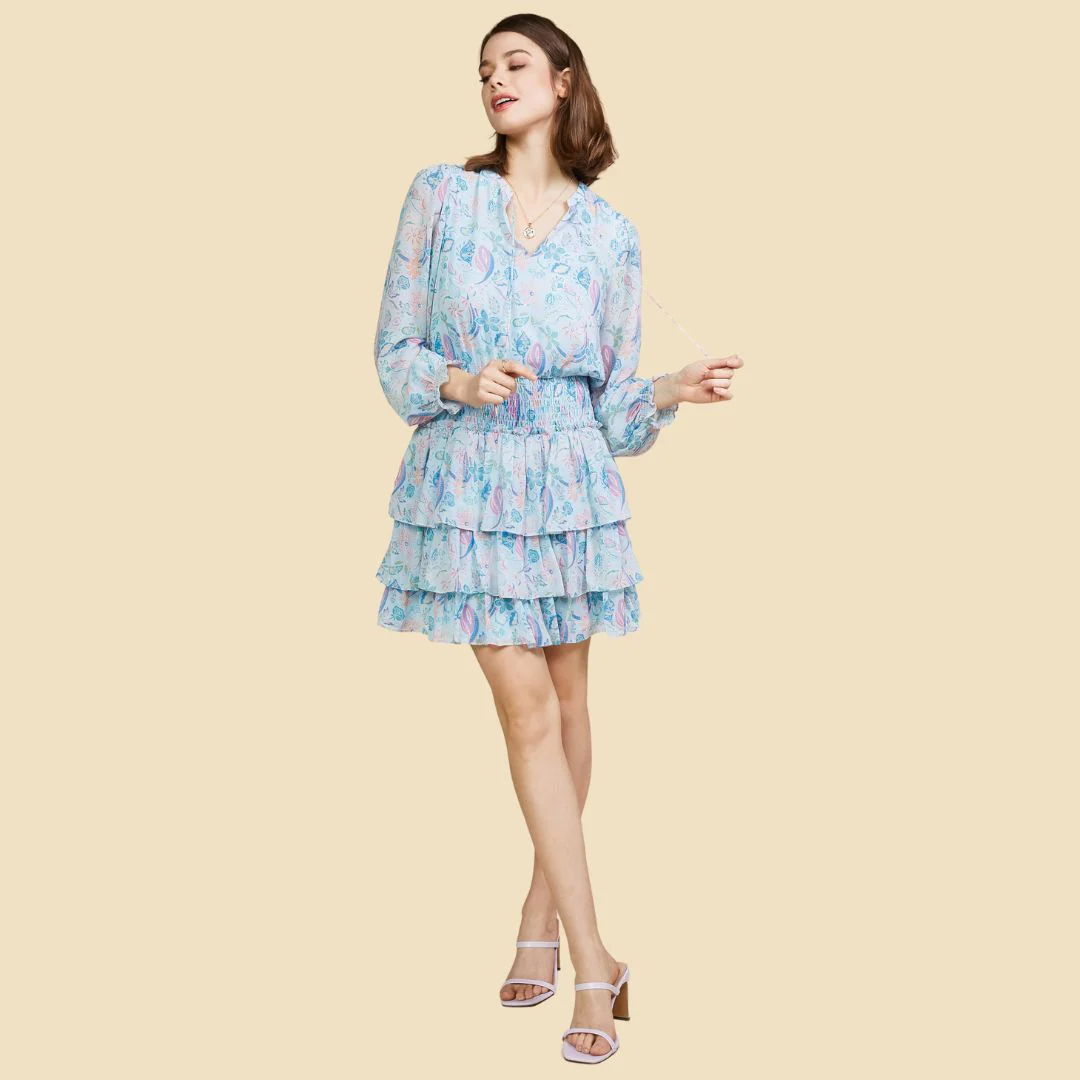 Paisley Print Smocked Dress (Dusty Blue) - Image 2