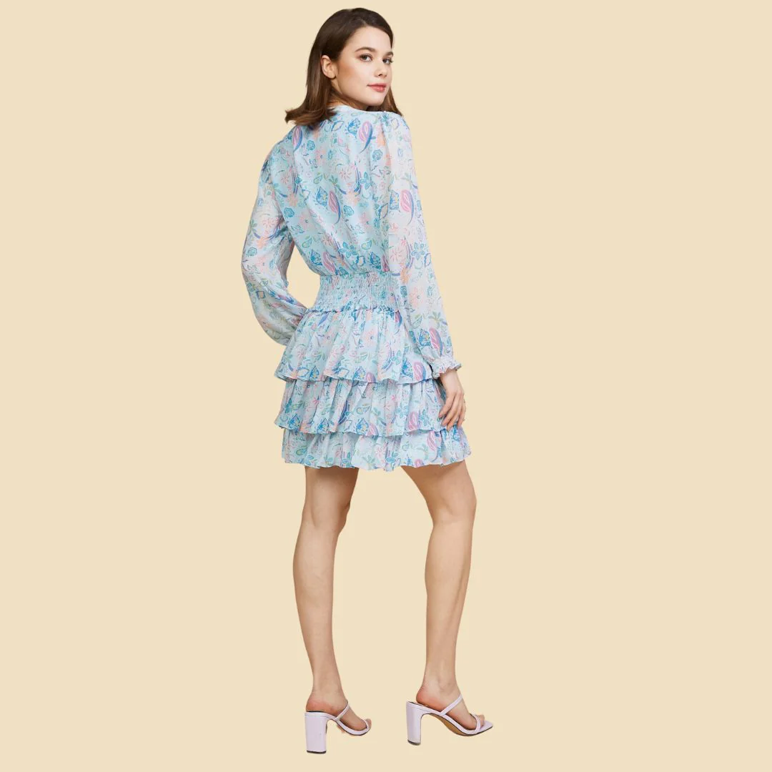 Paisley Print Smocked Dress (Dusty Blue) - Image 3