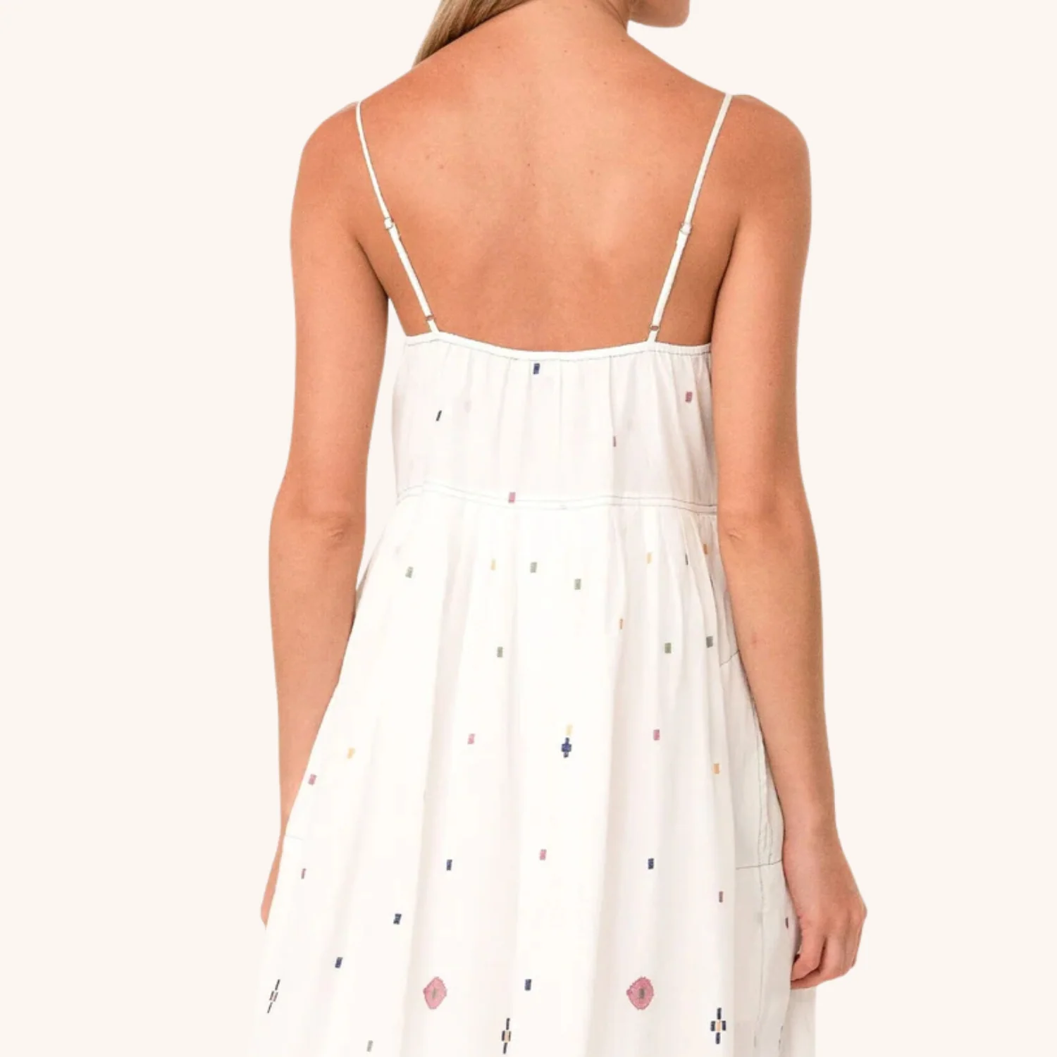 Paloma Embroidered Midi Dress (Natural + Olive) - Image 2