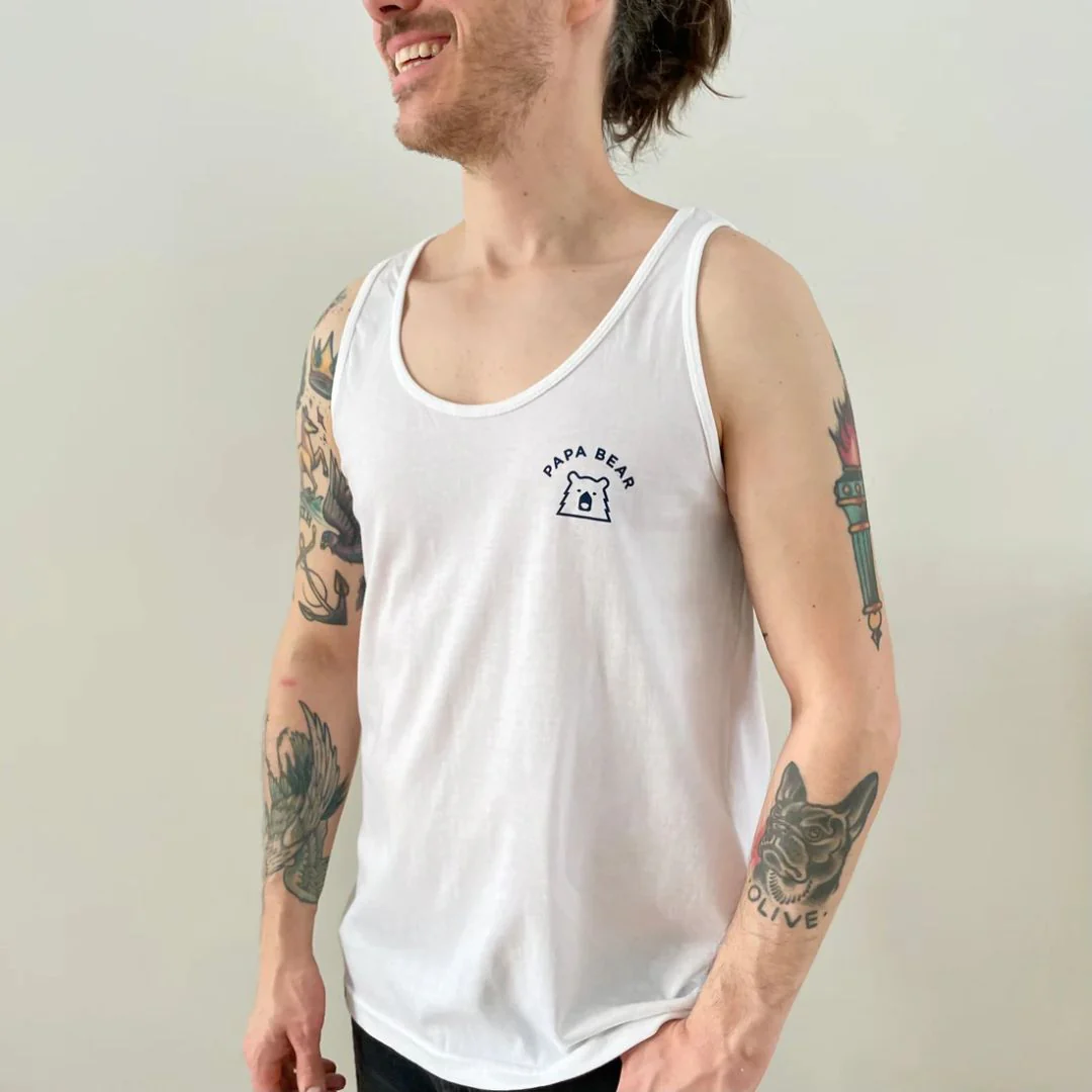 Papa Bear Tank (White + Navy)