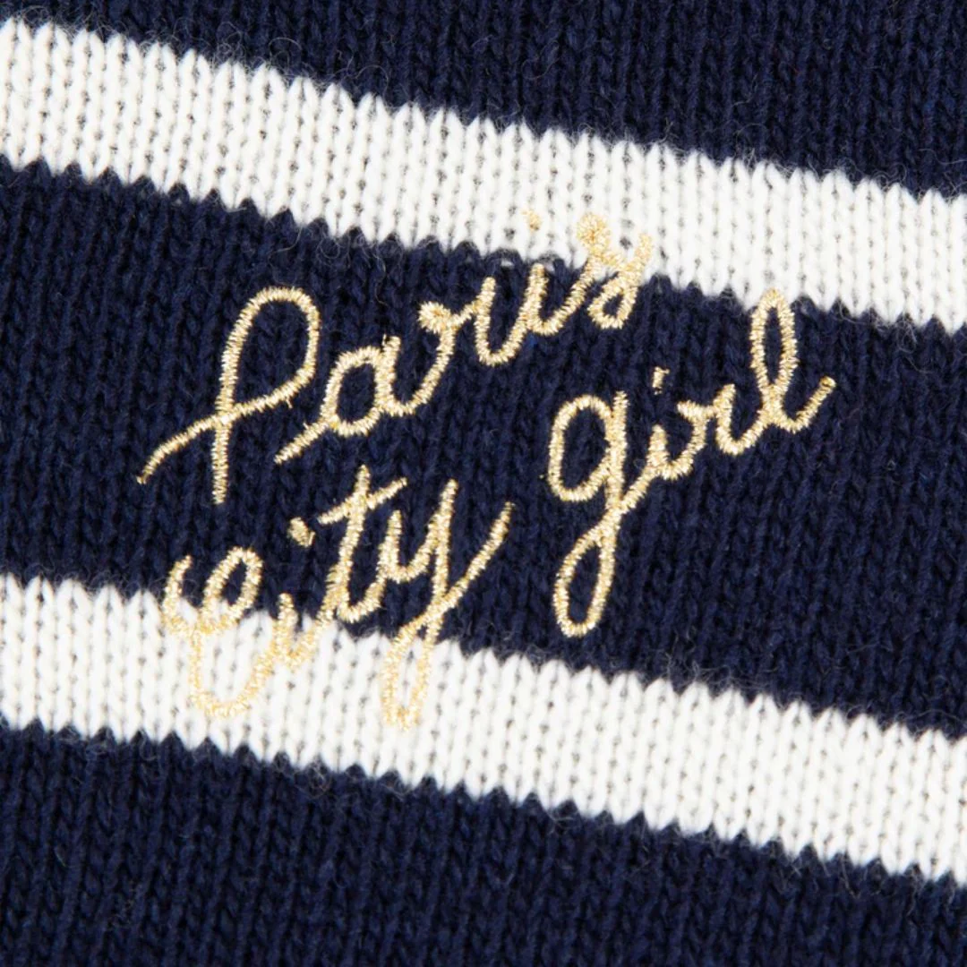 "Paris City Girl" Choiseul Recycled Wool Sweater (Nocturnal Blue Ivory) - Image 5