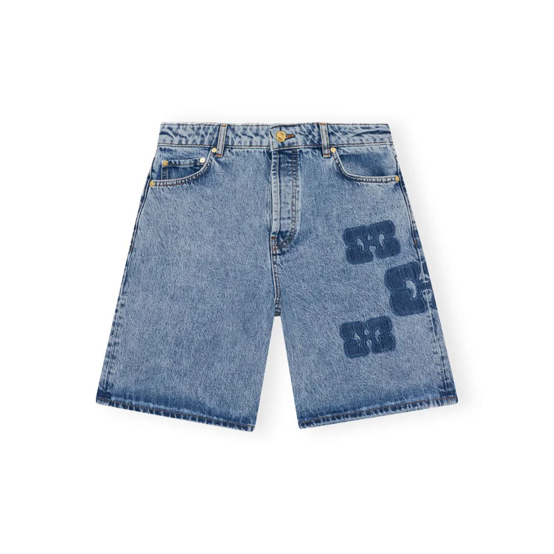 Patch Denim Shorts (Mid Blue Stone) - Image 2
