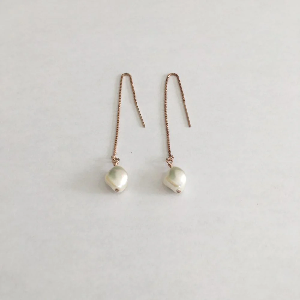 Pearl Threader Earrings (Rose Gold)