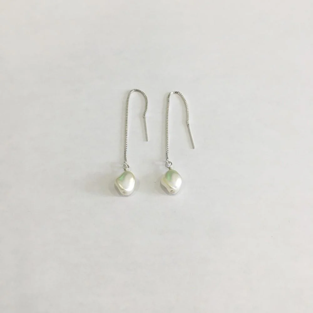Pearl Threader Earrings (Silver)