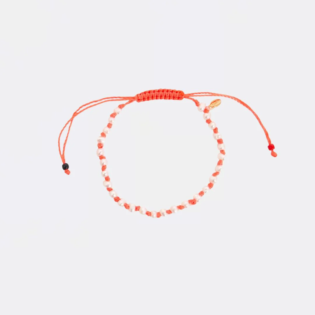 Petit Pearl Beaded Bracelet (Coral + Cream)