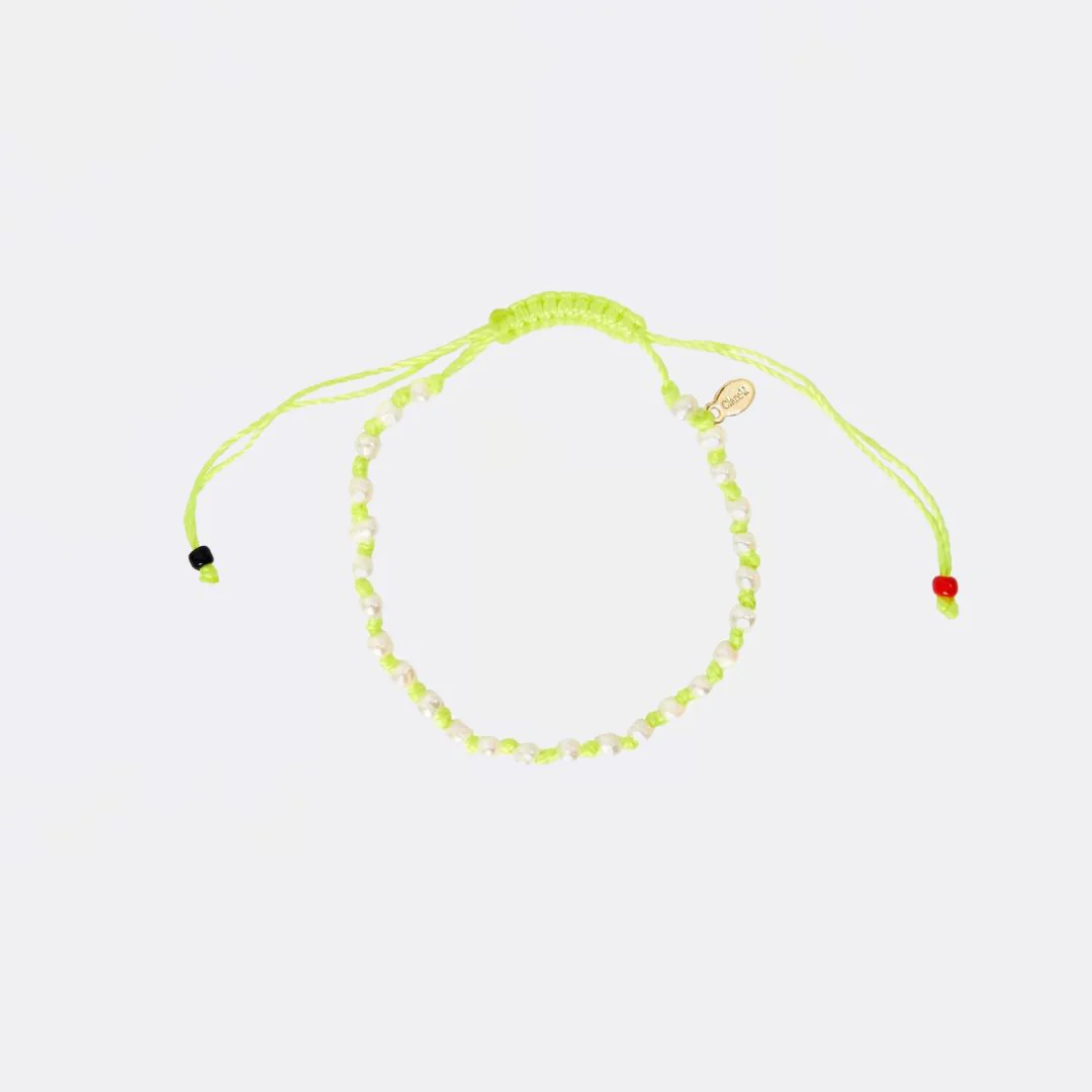 Petit Pearl Beaded Bracelet (Neon Yellow + Cream)