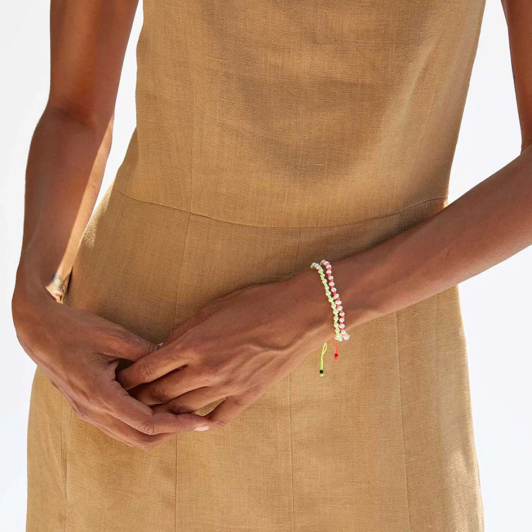 Petit Pearl Beaded Bracelet (Neon Yellow + Cream) - Image 2