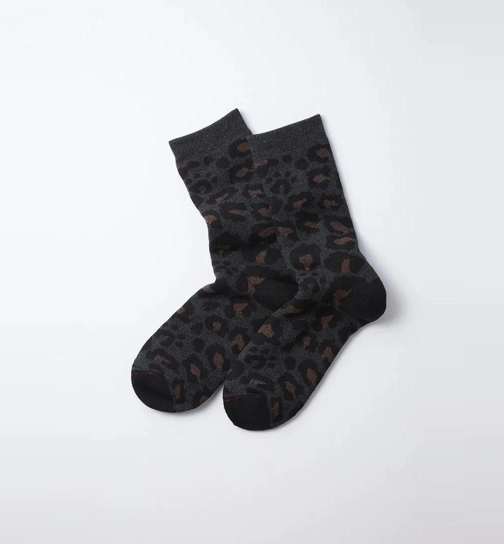 Pile Leopard Crew Socks (Charcoal)