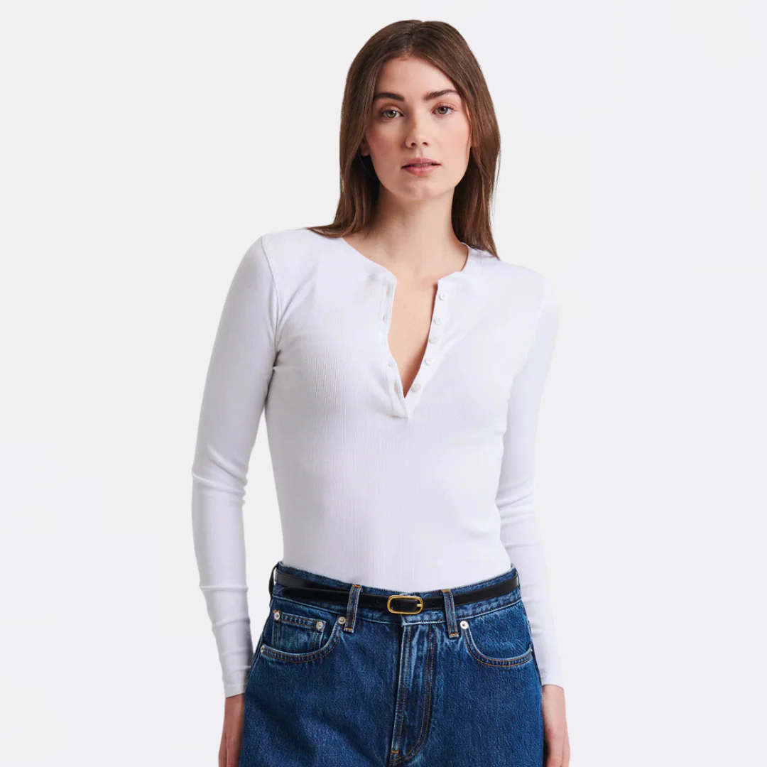 Pima Cotton Stretch Ribbed Long Sleeve Henley - Image 2