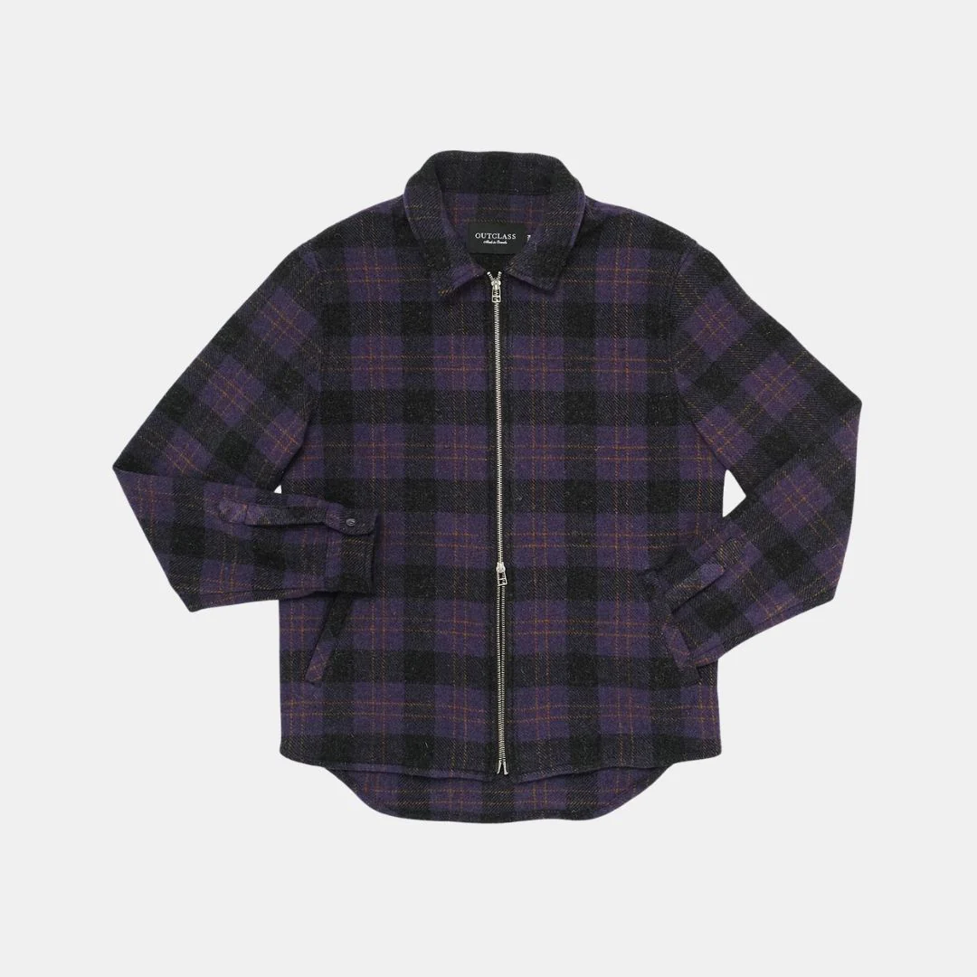 Plaid Wool Zip Overshirt (Plum)
