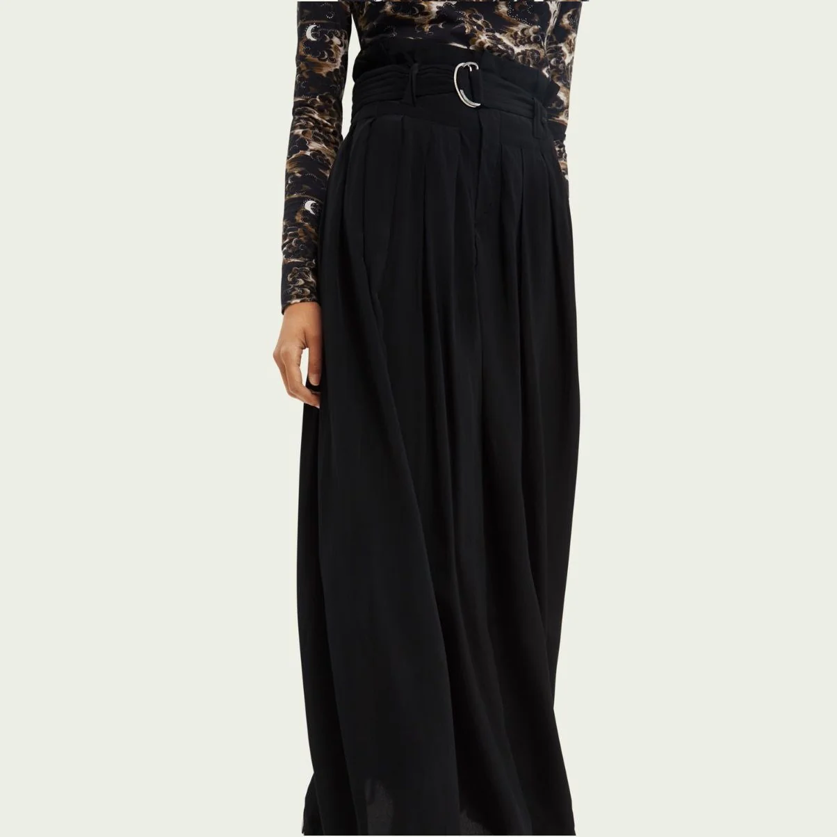 Pleated Belted Maxi-Length Skirt (Black) - Image 2