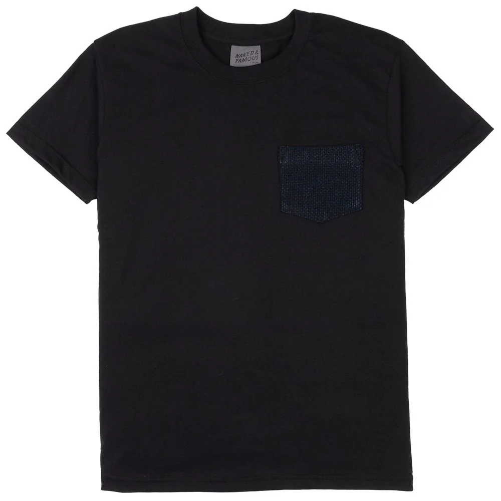Pocket Tee (Black + Indigo Sashiko)