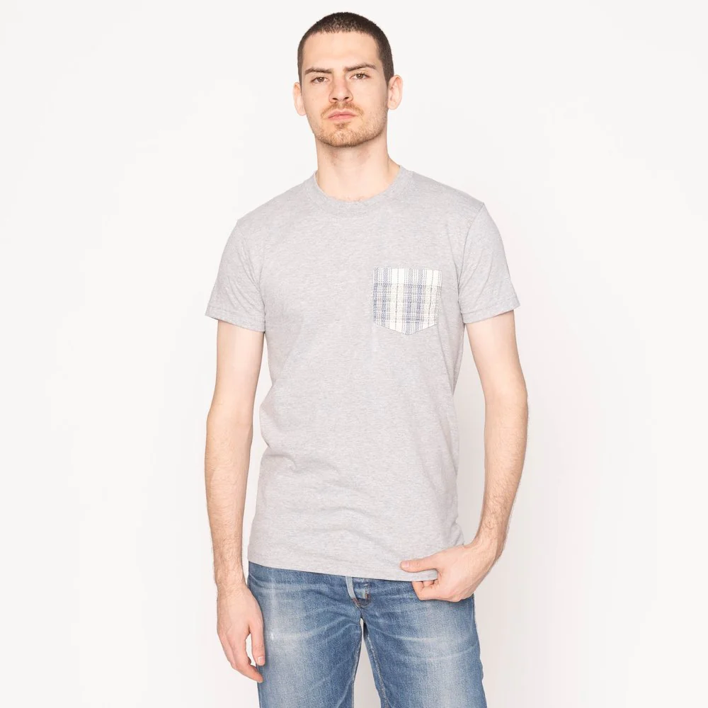 Pocket Tee (Heather Grey + Asagi Sashiko + White) - Image 2