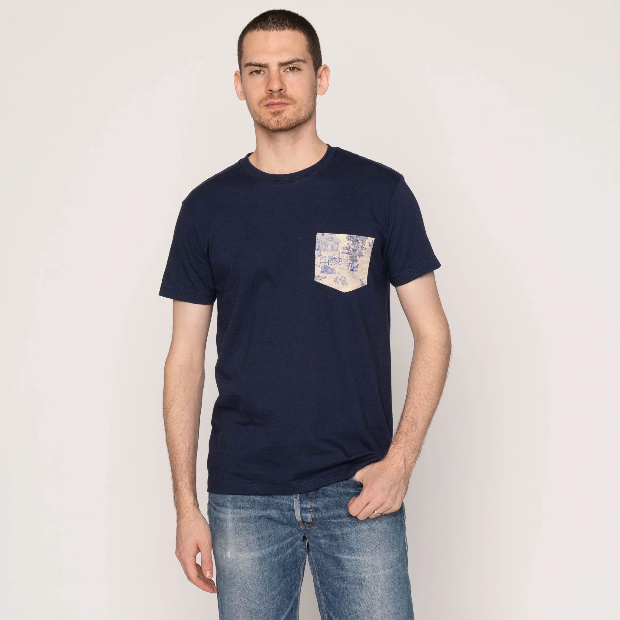 Pocket Tee (Navy + Linen Cats + Blue) - Image 3