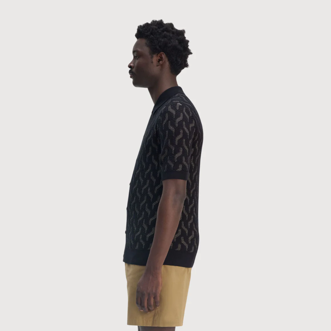 Pointelle Cable Knitted Shirt (Black) - Image 2