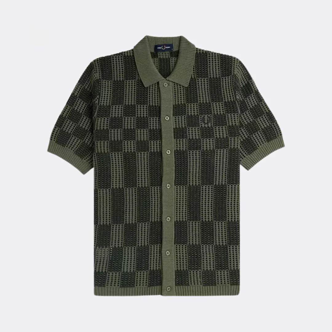 Pointelle Chequerboard Knitted Shirt (Laurel Wreath Green)