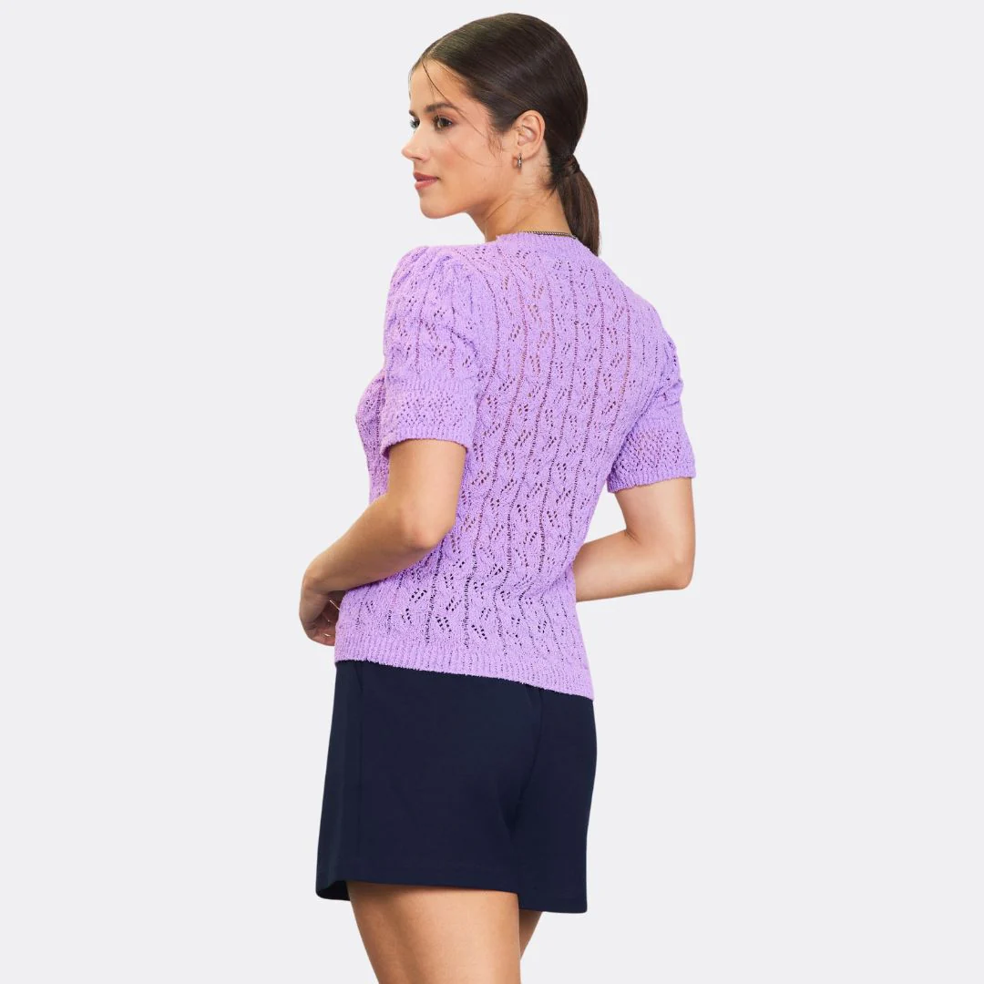 Pointelle Short Sleeve Sweater (Lavender) - Image 2