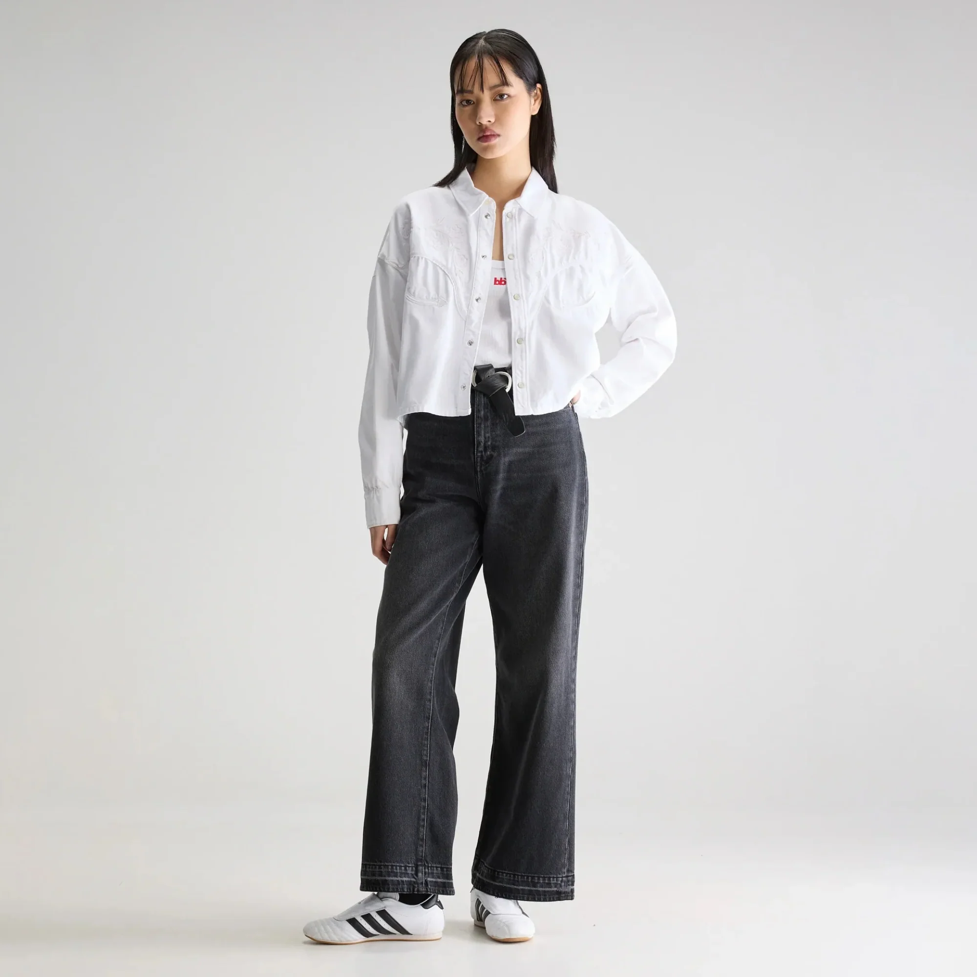 Polaris Cropped Denim Shirt (White)