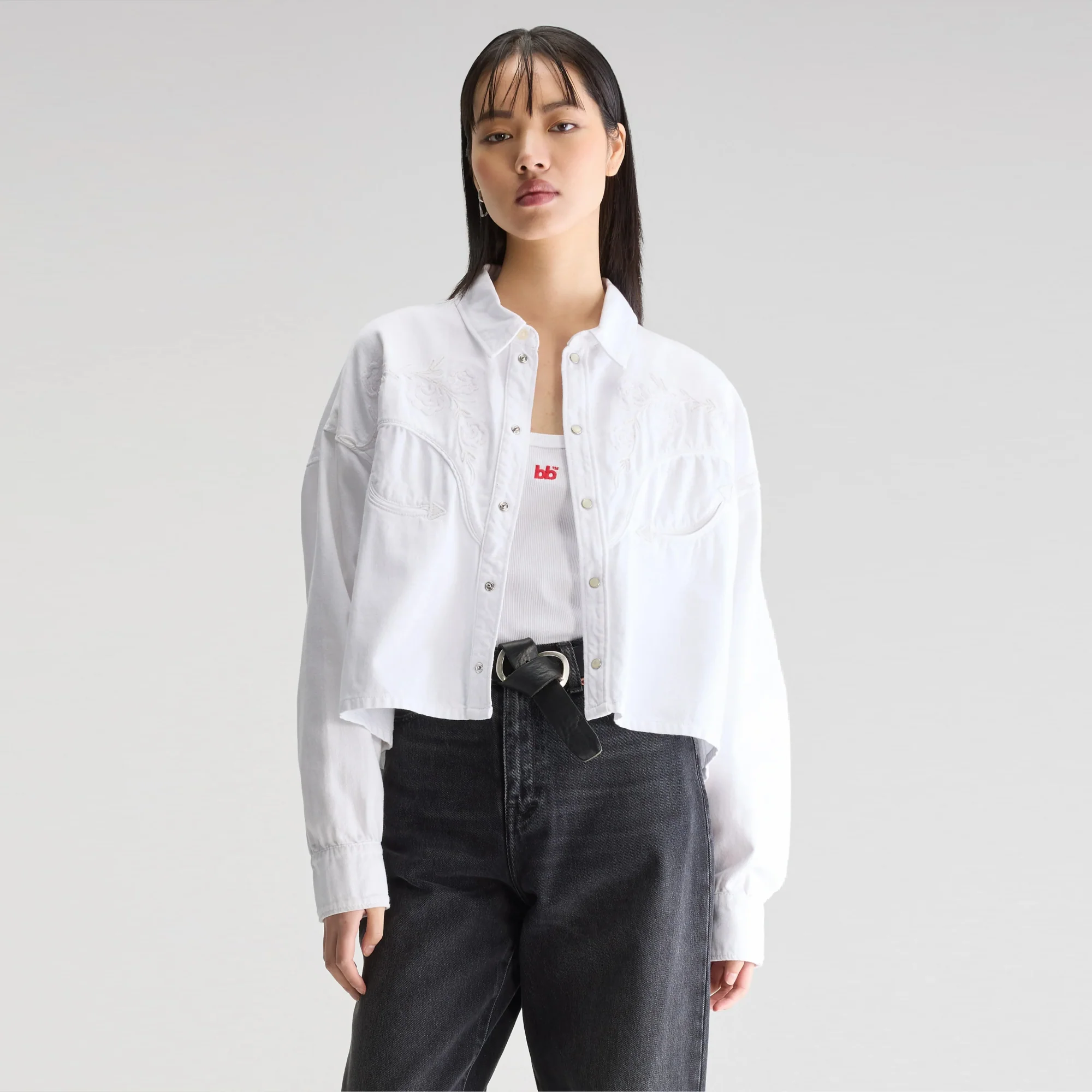 Polaris Cropped Denim Shirt (White) - Image 2