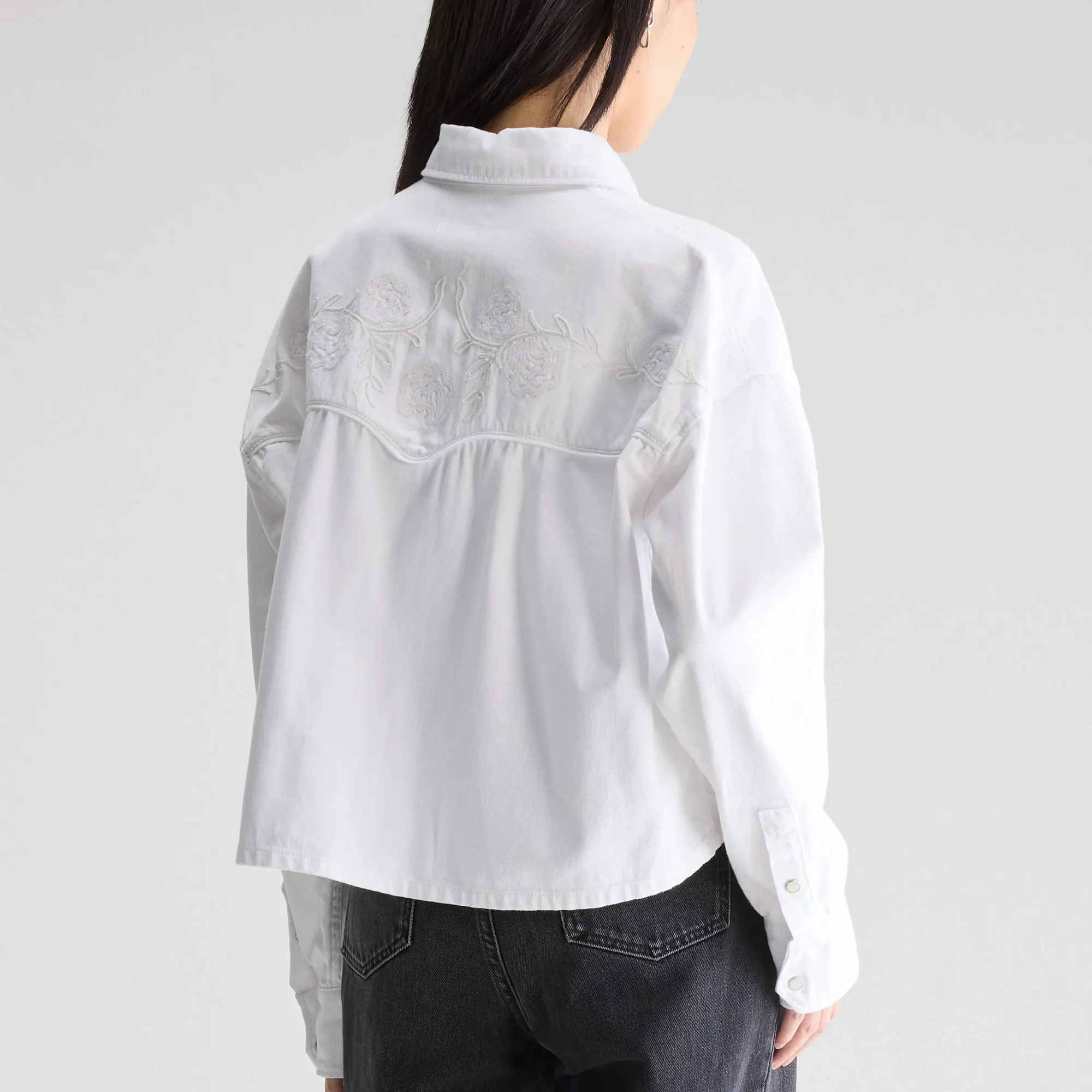 Polaris Cropped Denim Shirt (White) - Image 3
