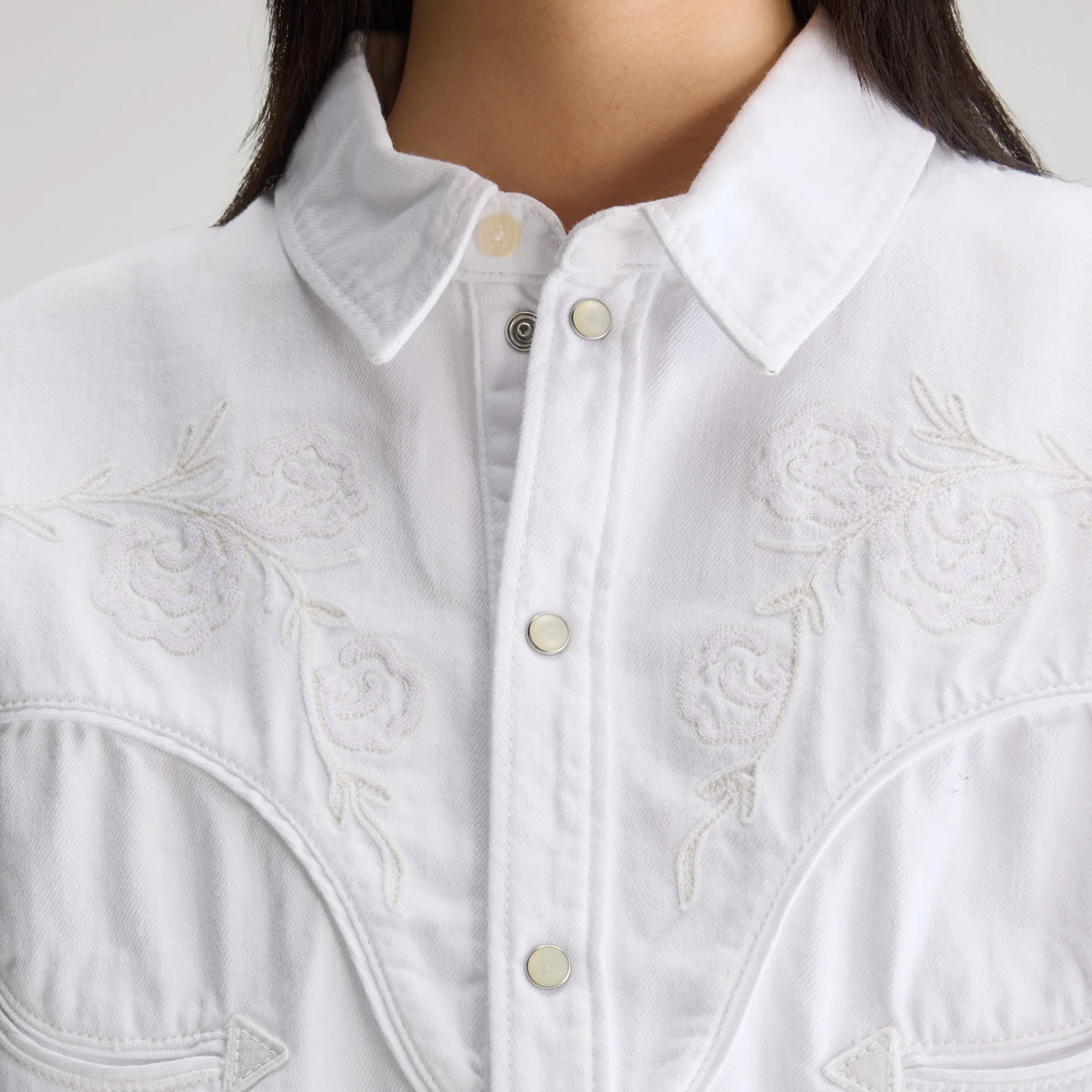 Polaris Cropped Denim Shirt (White) - Image 4