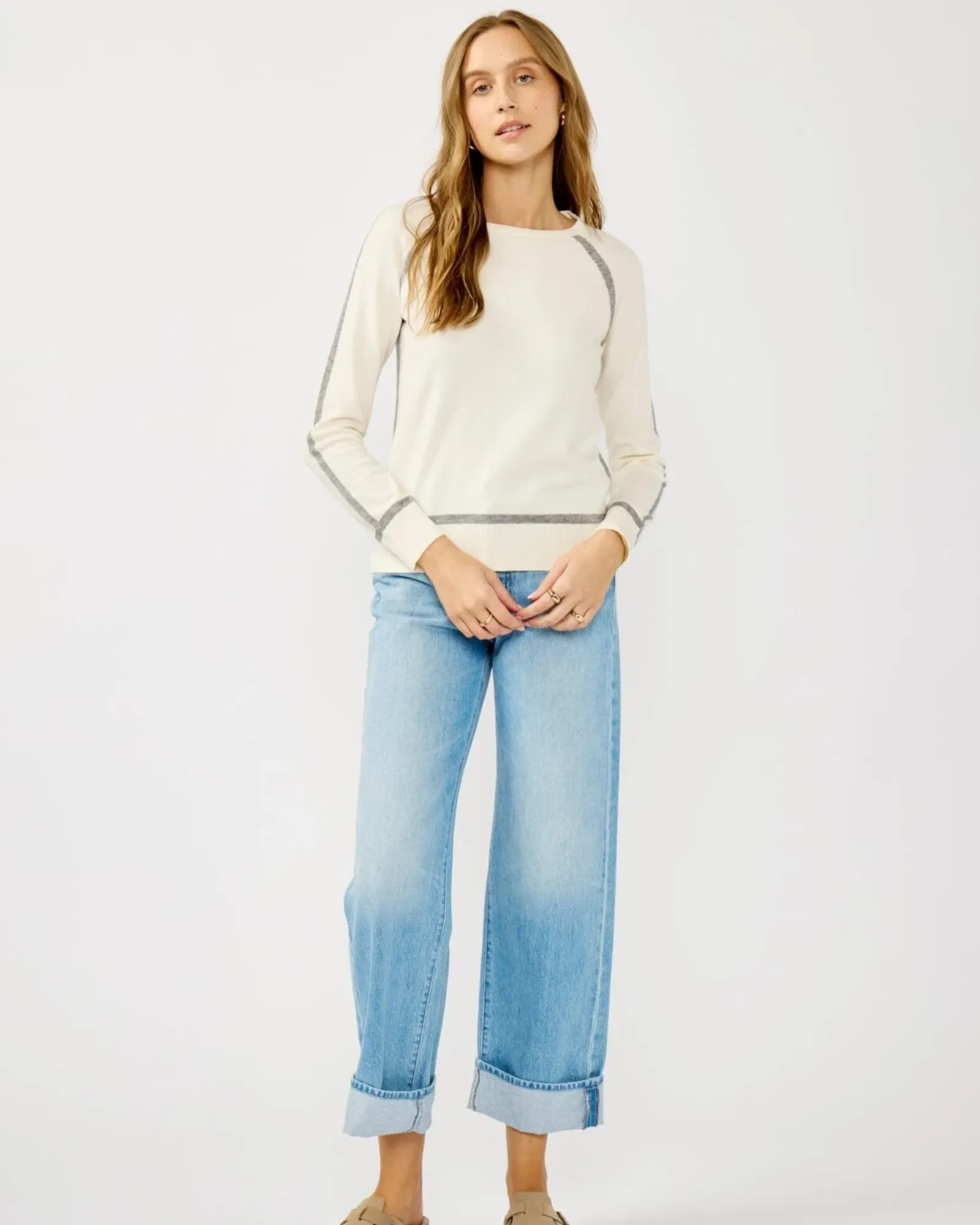 Posh Border Striped Pullover (Cream + Heather Grey) - Image 4